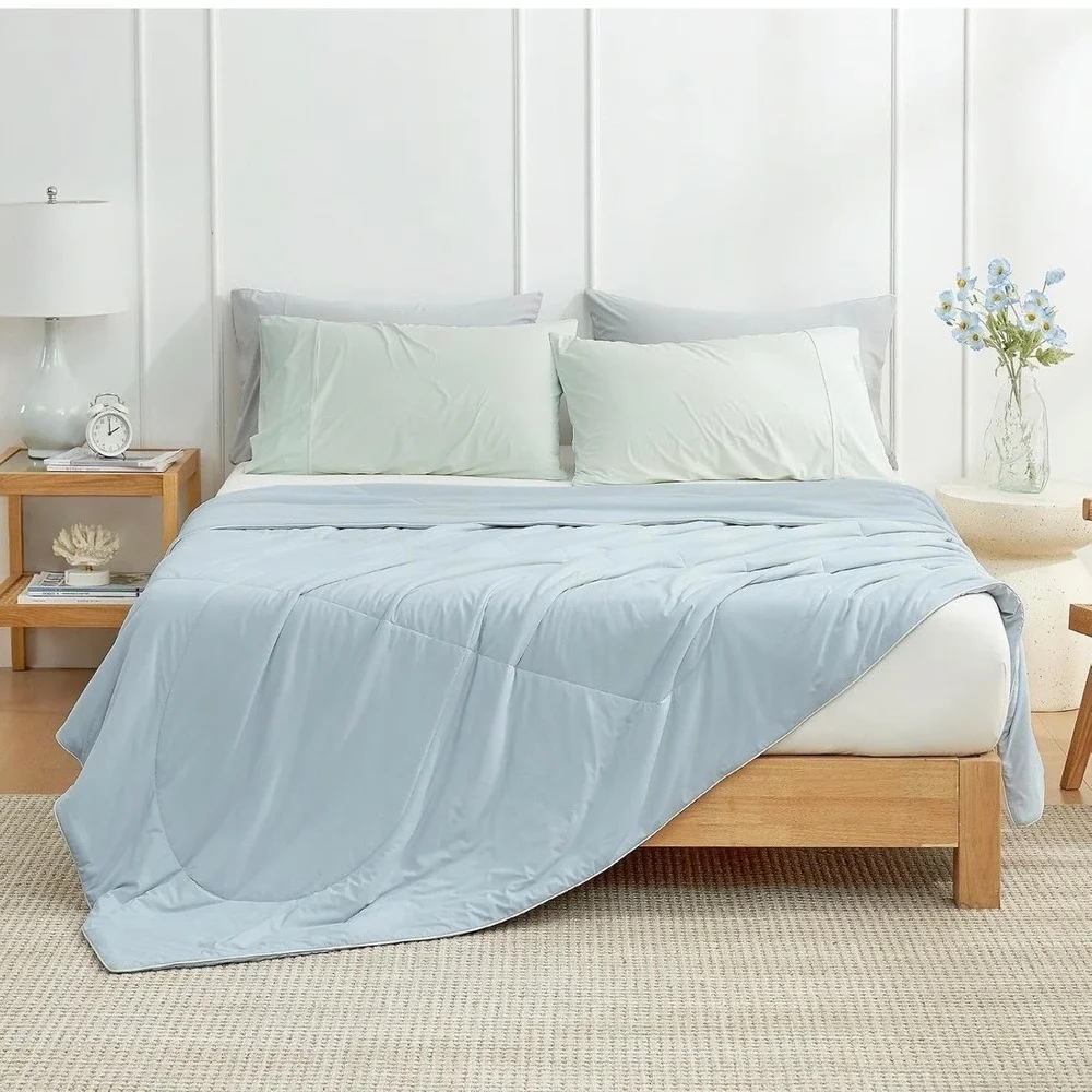 Cozy Bliss Cooling Comforter Twin Size Beige Lightweight Blanket Hot Sleepers